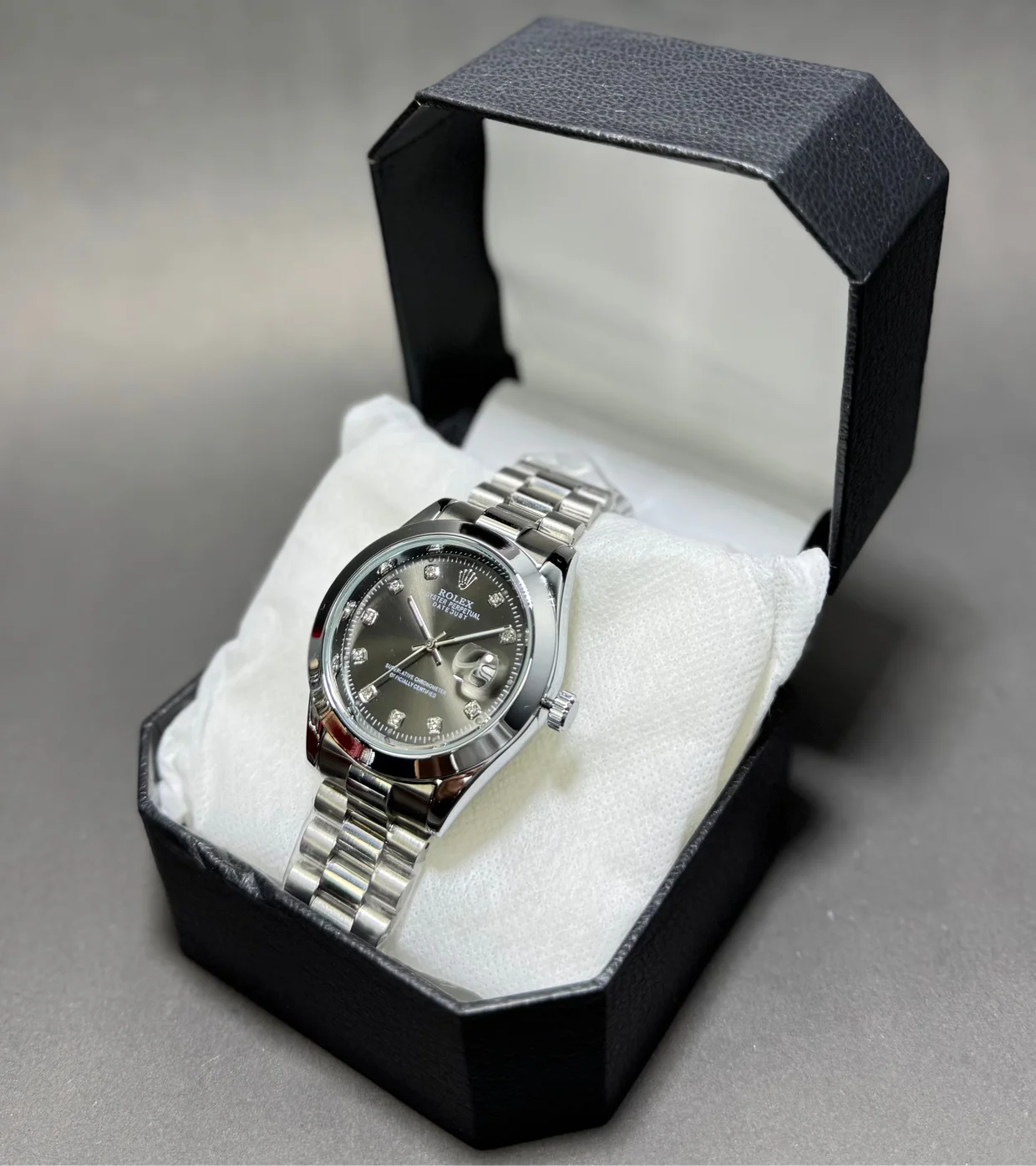 Rolex Oyster Perpetual Silver with Black Dial