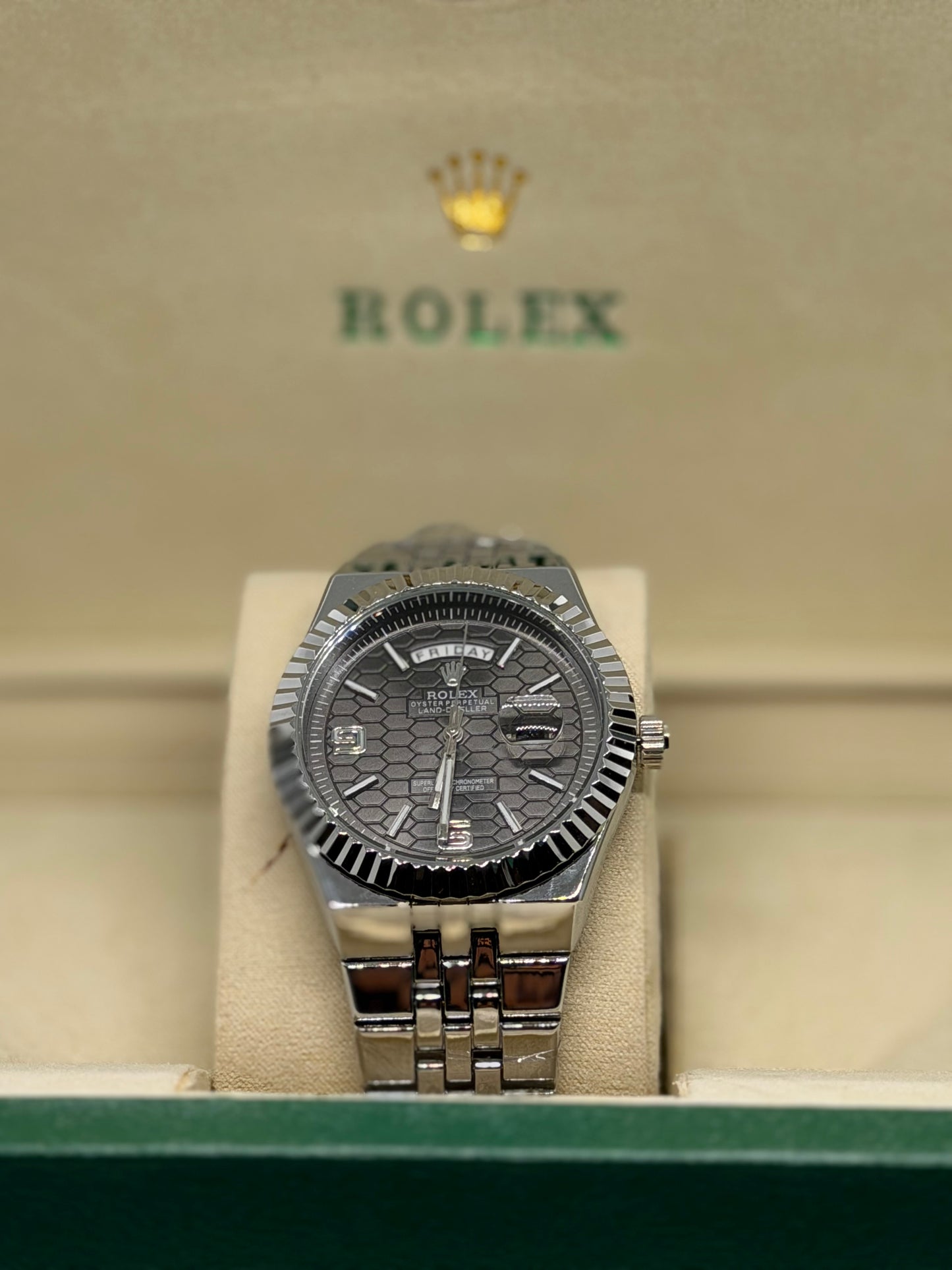 Rolex Oyster Land Dweller Silver With Black Strap