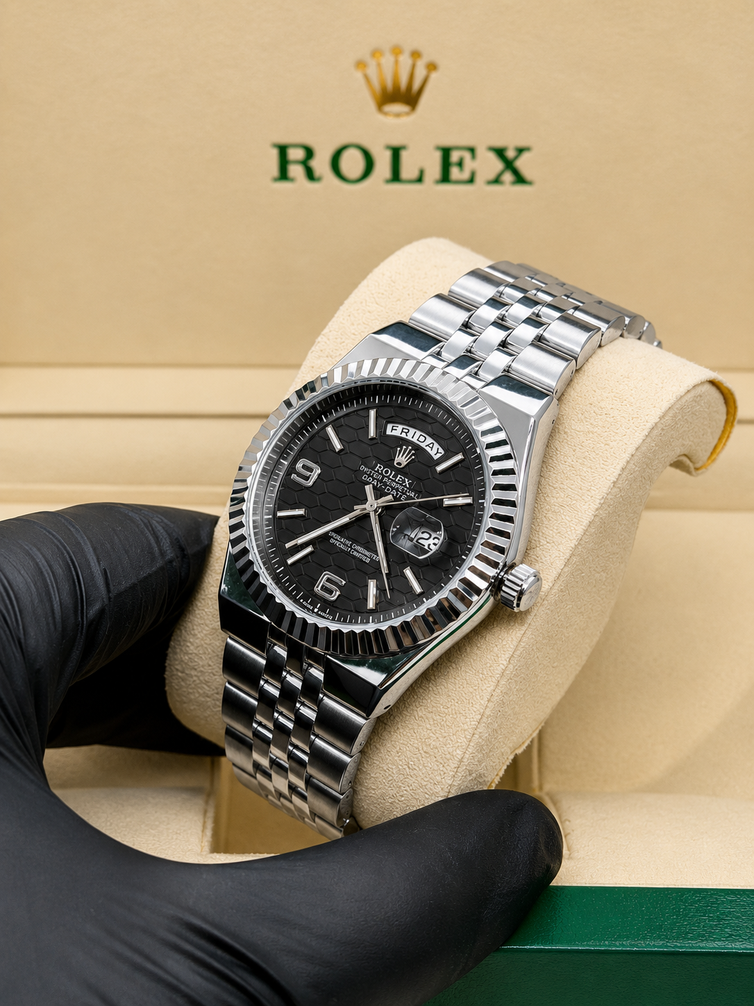 Rolex Oyster Land Dweller Silver With Black Strap
